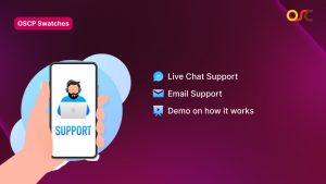 Swatches App for Shopify live chat and email support visual.