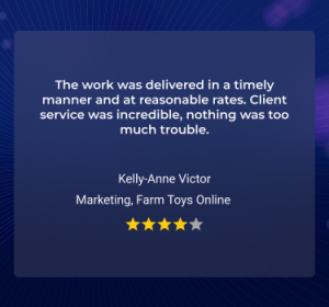 Kelly-Anne Victor’s testimonial praising Shopify development services for timely delivery and great customer service.