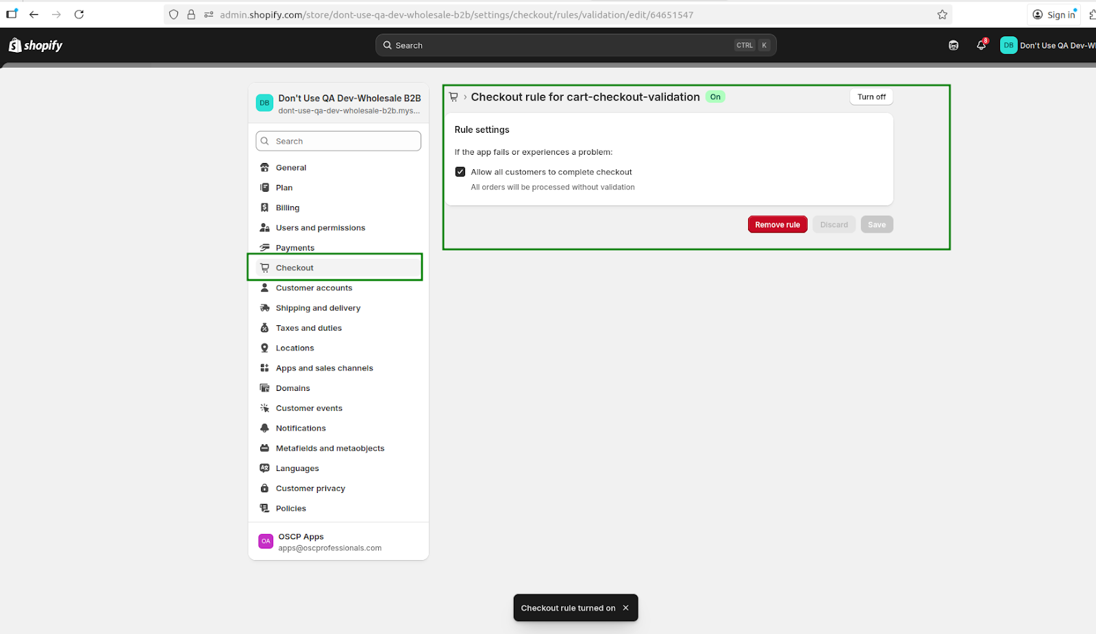 checkout cart validation