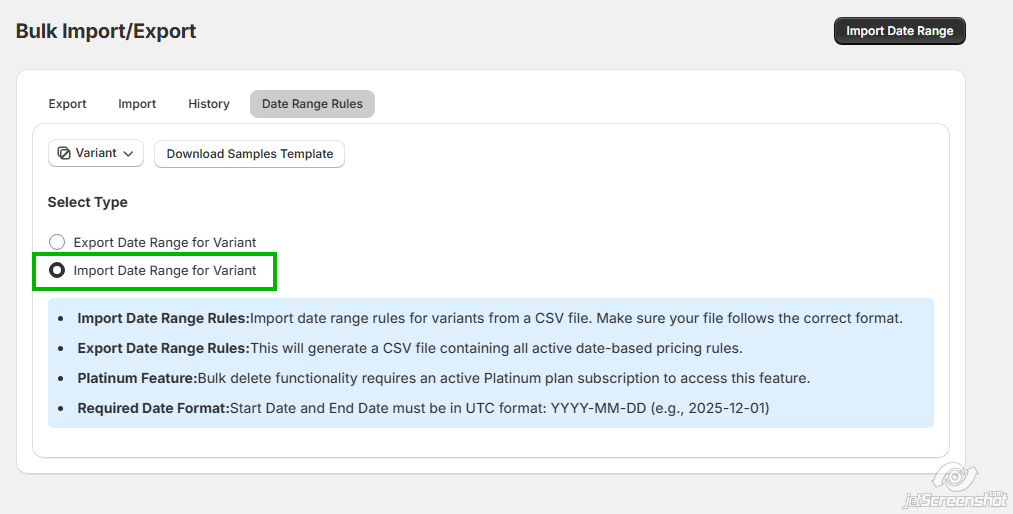 import date range for variant