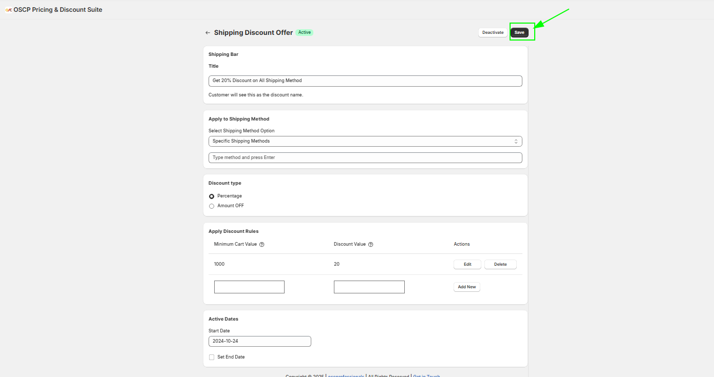 shipping discount offer