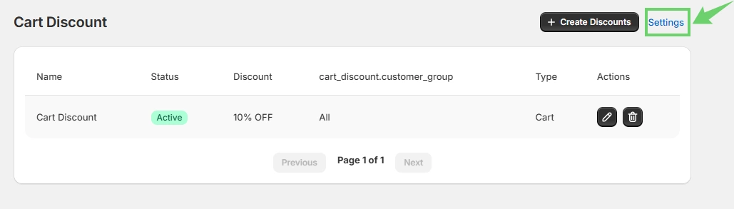 Cart Discount Settings Cart Discount Settings