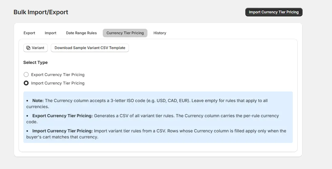 import tier pricing import tier pricing